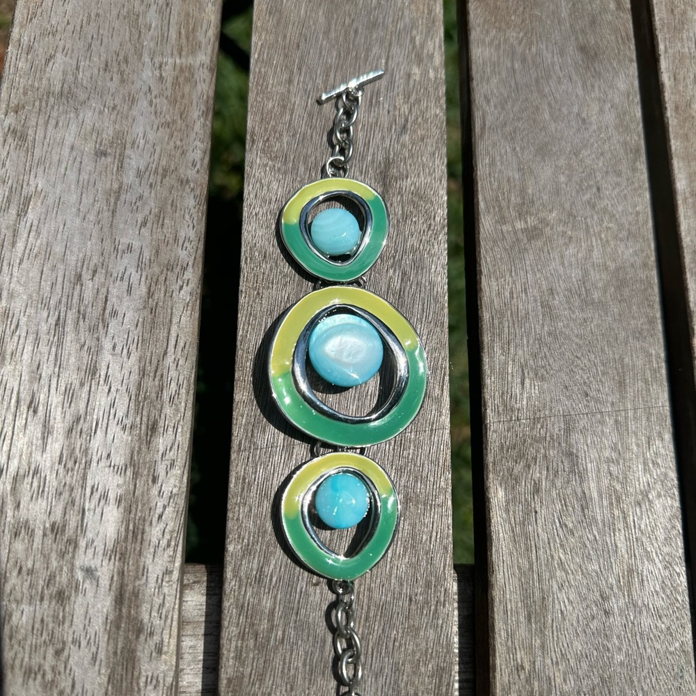 Women’s bracelet with enamel and blue gemstones,silver tone